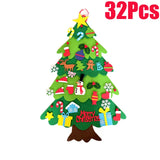elvesmall  Felt DIY Xmas Tree Christmas Tree Gift with Fairy String Lights Detachable Ornaments Wall Hanging Xmas Decorations Accessories