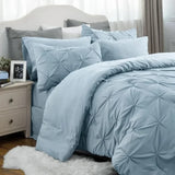 elvesmall  King Comforter Set - Cal King Bed Set 7 Pieces,Pinch Pleat Light Blue Bedding Set with Comforters,Sheets,Pillowcases Shams