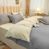 elvesmall Solid Color Bedding Set Duvet Cover Flat Sheet Pillowcases Home Textile Pillowcases For Adults Kids Simple Bed Linen