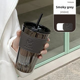 elvesmall  -  350/450ml Coffee Straw Cup With Lid Heat-Resistant Water Bottle Beer Drinkware Coffee Mug With Straw Deer Printed Leather Glass