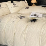elvesmall  Thickened milk plush four piece bed set for winter light luxury high-end bedding, suede sheets, and duvet covers
