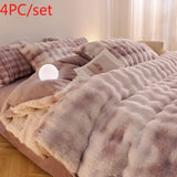 elvesmall  Gradient Plush Bedding Thickened Milk Plush Bed Sheets Duvet Covers Coral Plush Bed Skirts