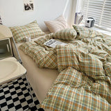 elvesmall Japanese Lattice Duvet Cover Set with Sheet Pillowcases No Filling Warm Solid Color Bed Linen Full Queen Size Home Bedding Set
