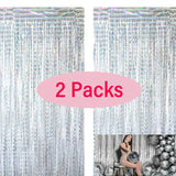 elvesmall  2Pack Foil Curtain Backdrop Silver Metallic Tinsel Foil Fringe Curtains for Birthday Wedding Baby Shower Disco Party Decorations