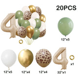 elvesmall 20pcs Jungle Animal Theme Party Sage Green Balloon Caramel Number 0-9 Foil Balloons Happy Birthday Party Baby Shower Decoration