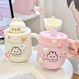 elvesmall -  1pc Bear Coffee Thermal Cup For Hot Cold Drinks Water Tea Milk Thermos Mug Stainless Steel Cup With Straw Lid Portable Bottle