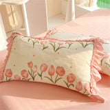elvesmall Fashion Flower Bedding Set Bed Sheet Cute Princess AB Double Sided Ruffle Flower Quilt Cover Pillowcase Bedclothes Home Textiles