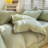 elvesmall Washed Cotton Waffle Bedding Set Sheet Set Four-piece Non-cotton Cotton Bed Sheet Quilt Three-piece Bedding Set
