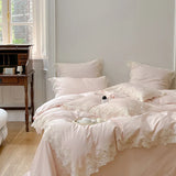 elvesmall Romantic French Wedding Chic Flowers Lace Edge Woman Bedding Set 1000TC Egyptian Cotton Girl Duvet Cover Bed Sheet Pillowcases