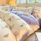 elvesmall  Winter Thickened Warm Flannel Queen Bedding Set Home Textile Cartoon Cute Duvet Cover Sheet Pillowcase 4pcs Luxury Bed Linen Set
