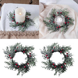 elvesmall Christmas Wreath Shape Candlestick with Berry Pinecone Candle Holder Garland Flower Rings Wedding Party Door Home Table Decor