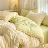 elvesmall Bedding Set, Checkered Bubble Wash Cotton Quilt Set, Four Pieces, Ins Korean High Quality Bedding Sheet Set, Dormitory 3 Pcs