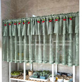 elvesmall  Green Double Layers Short Curtain With Red Cherries for Kitchen Cabinet Small Window White Half Drape Blinds #E
