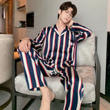 elvesmall  Fashion Design Pajamas Suit Women Men Ice Silk Long Sleeves Home Colth Couples Satin Thin Sleepwear Set Cool Summer Male Female