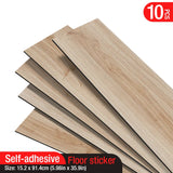 elvesmall 10pc Self-adhesive Wood Grain Floor Wall Sticker Modern Style PVC Living Room Toilet Kitchen Home Floor Decor Waterproof Sticker