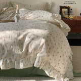 elvesmall  Small Fresh Home Double Layer Yarn Small Fragmented Flower Cotton Bed Sheet and Duvet Cover