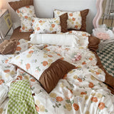 elvesmall Luxury Romantic Flower Bedding Set With Ruffles and Lace for Princess Girls and Women King Size Bed Duvet Sets Full Sheets Quilt