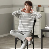 elvesmall  Men Pajamas Suit Pure Cotton Autumn Long Sleeves Breathable Plus-size Sleepwear Male Nightwear Set Spring Winter Gentlemen
