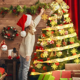 elvesmall  Christmas Decoration LED Ribbon Fairy Lights Christmas Tree Ornaments for Home 2023 DIY Bows Light String Navidad New Year