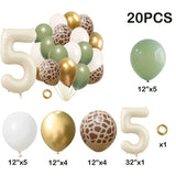 elvesmall 20pcs Jungle Animal Theme Party Sage Green Balloon Caramel Number 0-9 Foil Balloons Happy Birthday Party Baby Shower Decoration