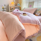 elvesmall Seersucker Bedding Sets Solid Color Washed Cotton Microfiber Duvet Cover Flat Sheet Pillowcases Soft Bed Linen For Girls