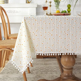 elvesmall  Cotton Blend Tablecloth Beige Floral Printed Washable Farmhouse Table Cover for Wedding Party Living Room Baby Shower Decoration