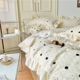 elvesmall Korean Princess Style Chiffon Bedding Set 100% Cotton Elegant King Size Duvet Cover Set with Sheets Quilt Cover and Pillowcases