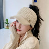 elvesmall Women Hats New Autumn Winter Warm Rabbit Knitted Hats Outdoor Sports Golf Ponytail Hat Baseball Caps Empty Top Caps 1PC