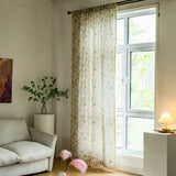 elvesmall Boho Leaf Print Window Curtains with Tassels, Cotton, Botanical Pattern, Semi-Blackout Curtain, Drape for Bedroom, Living Room