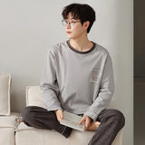 elvesmall  Fashion Design Pajamas Suit Men Spring Autumn Cotton Long Sleeve Male Sleepwear Set Winter Outdoor Nightcloth Breathable Warm