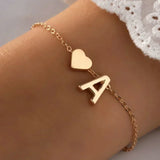 elvesmall 26 English Initial Letter Bracelets for Lovers Women Men DIY Personalized Name Alloy Heart-shaped Bracelets Jewelry Anniversary