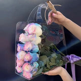 elvesmall New Transparent Flower Bag with Handle Fresh Flower Bouquet Wrapping Boxes Wedding Birthday Party Gift Rose Packaging Handbags