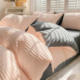 elvesmall Seersucker Bedding Sets Duvet Cover Flat Sheets Pillowcase Queen Bed Sheet Set Soft Comforter Cover Bed Linens Set Nordic Style