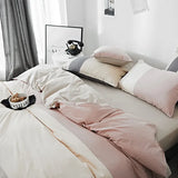 elvesmall  Simple Assorted Colors 100% Cotton Bedding Set Queen Size Japanese-style Splicing Duvet Cover Set with Sheets King Bedding Sets