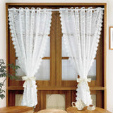 elvesmall  PC White Lace Floral Hollow Sheer Short Curtain for Living Room Bay Window Drape Door Home Decoration