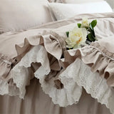 elvesmall Top Romantic Lace Ruffle Duvet Cover Queen Solid Home Bedding Duvet Cover King Size 100% Cotton Elegant Bedroom Quilt Covers