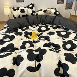 elvesmall Simple Bedding Set Plaid Sold Color Single Queen Size Duvet Cover No Filling Boys Girls Flat Sheet Pillowcase Kit