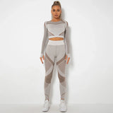 srczz Hollow Out Seamless Yoga Set Sport Outfits Women Black Two 2 Piece Crop Top Bra Leggings Workout Gym suit Fitness Sport Sets