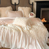 elvesmall  Rose Lace Bedding Set Romantic Princess Wedding Duvet Cover Bed Sheet Pillowcases Bed Linens