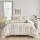 elvesmall  -  New Striped Furball Double Duvet Cover Set 220x240 High-end with Tassels King Size Bedding Set Queen Quilt Cover and Pillowcases