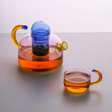 elvesmall Colorful Glass Teapot Mug With Handle High Borosilicate Heat-resistant Boil Water Tea Sets  Kettle  Water Cup Bottle