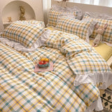 elvesmall Floral Duvet Cover Set 4pcs Soft Ruffle Vintage Flower Bedding Set Light Luxury Reversible Comforter Cover with Zipper Closure