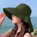 elvesmall Women's Summer Hat for The Sun Wide Brim UV Neck Protection Solar Beach Bucket Hats Foldable Ponytail Travel Panama Caps Female