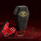 elvesmall Gothic Velvet Jewelry Coffin Shape Ring Necklace Storage Box Logo Custom Display Packaging Case Travel Hip Hop Rap Boxes