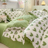 elvesmall  Romantic Bedding Set Washed Cotton Duvet Cover Set Pillowcase Bed Linen Couple Bed Sheets Set Korean Quilt Cover for Boys Girls