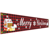 elvesmall  Large Merry Christmas Banner Red Plaid Yard Christmas Banner Christmas Decorations for Outdoor Indoor Xmas Party Decor 296x48cm