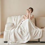 elvesmall  Thickened faux fur winter blanket denser plush bed cover modern wide stripe Sofa Blankets fluffy bed linen Microfiber bedding
