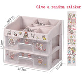elvesmall Kawaii Large Capacity Transparent Drawer Type Desktop Organizer Desk Storage Box Pen Holder School Cute Office Stationery