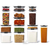 elvesmall  Rubbermaid Brilliance BPAFree Food Storage Containers with Lids Airtight for Kitchen and Pantry Organization Set of 14 W/ Scoops