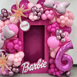 elvesmall 133Pcs Pink Bow Set Garland Arch Style 32 Inch 1-9 Foil Ball Latex Balloon Birthday Party Decoration for Children and Girls